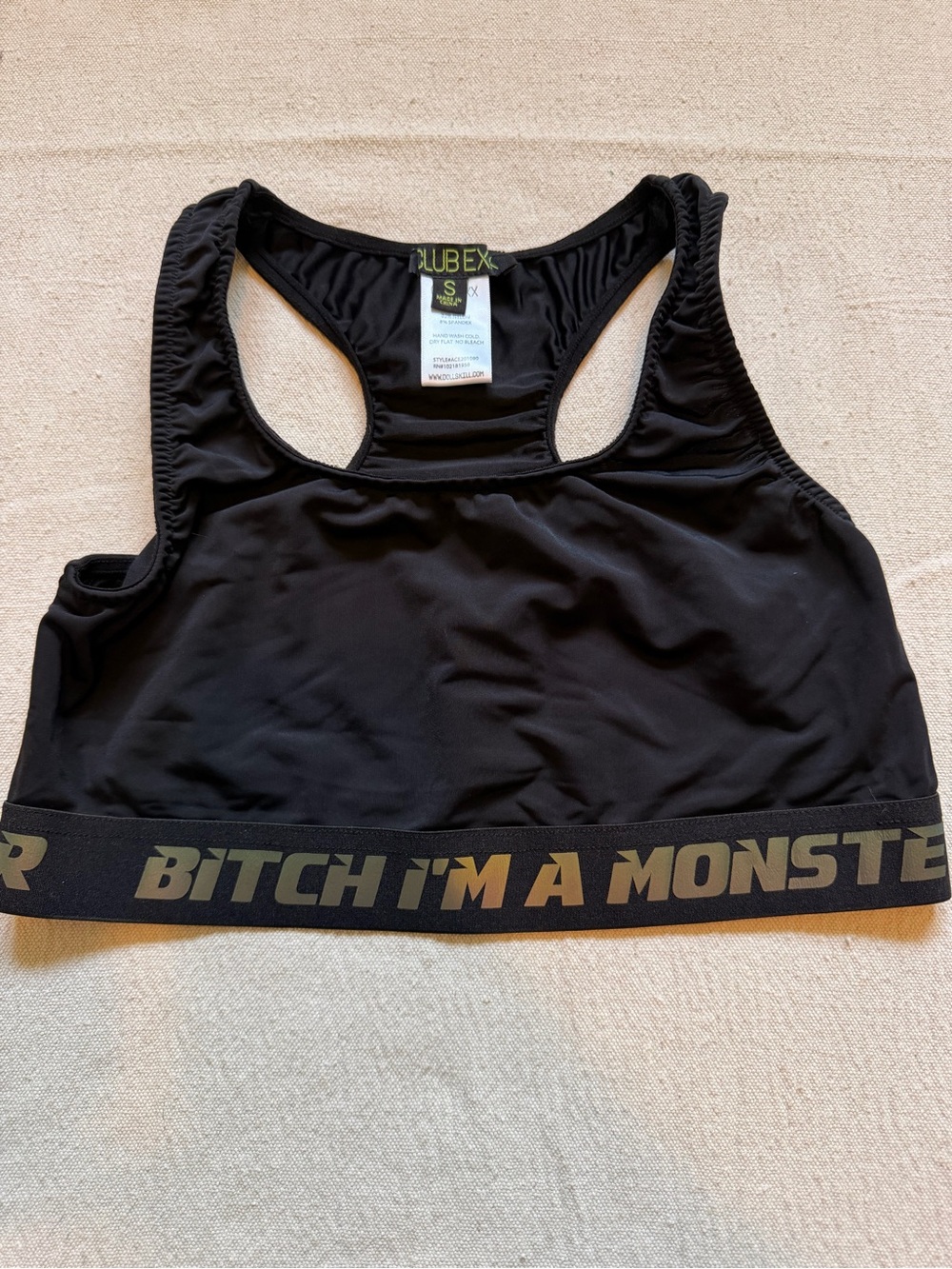 Club Ex / Dolls Kill - Black Racerback Sports Bra “B*tch I’m a Monster”